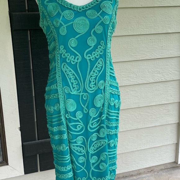 T & W Designs Womens Size L Green Soutache Mesh Overlay Sleeveless Dress - Picture 3 of 13